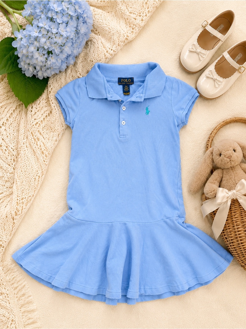 Ralph Lauren Girls Blue Polo Dress Size 6X Classic Preppy Cotton